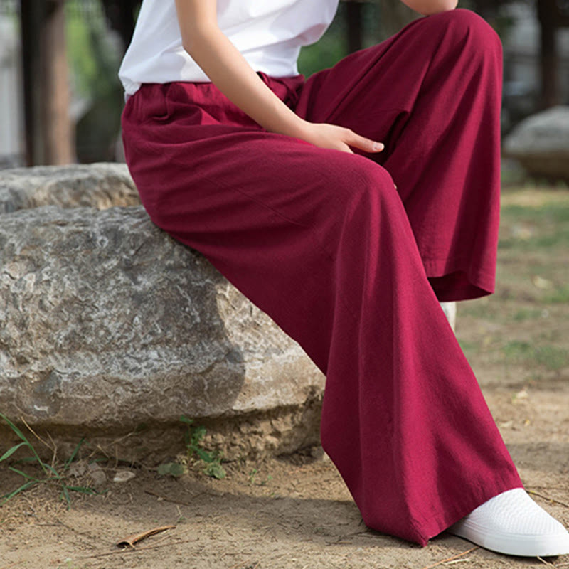Buddha Stones Schlichte Hose mit weitem Bein, Tanzhose für Damen, Yogahose mit Taschen