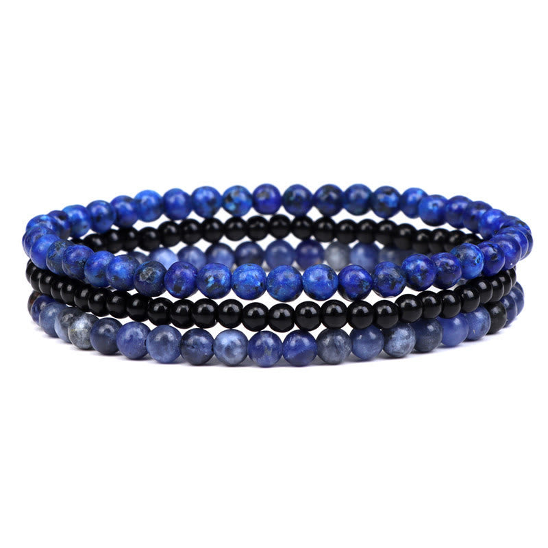Buddha Stones 3-teiliges spirituelles Armband aus natürlichem Kristallstein für inneren Frieden - 4 mm Lapislazuli, schwarze Glasperlen und Sodalith (Handgelenkumfang 15-16 cm) - image 8