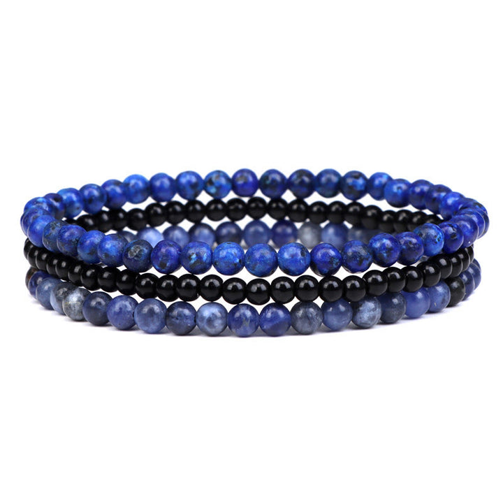 Buddha Stones 3-teiliges spirituelles Armband aus natürlichem Kristallstein für inneren Frieden - 4 mm Lapislazuli, schwarze Glasperlen und Sodalith (Handgelenkumfang 15-16 cm) - image 8