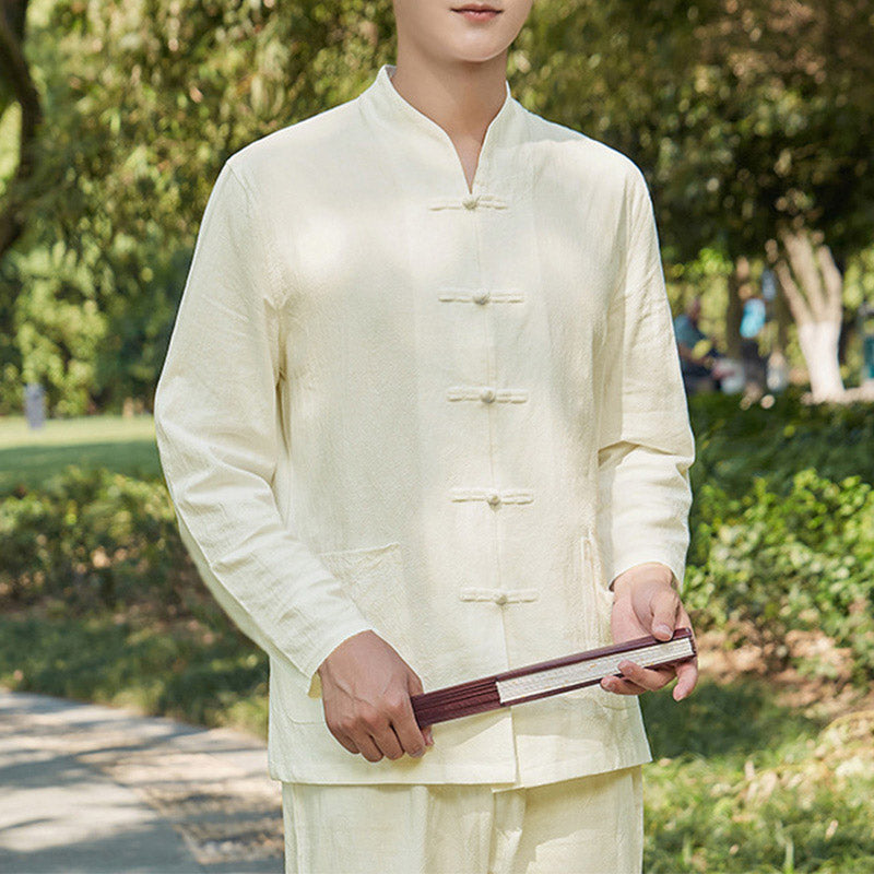 Spirituelle Zen-Praxis, Yoga, Meditation, Gebetskleidung, Baumwoll-Leinen-Herren-Set - Beige - US/ UK/AU48, EU58 (6XL) - image 7