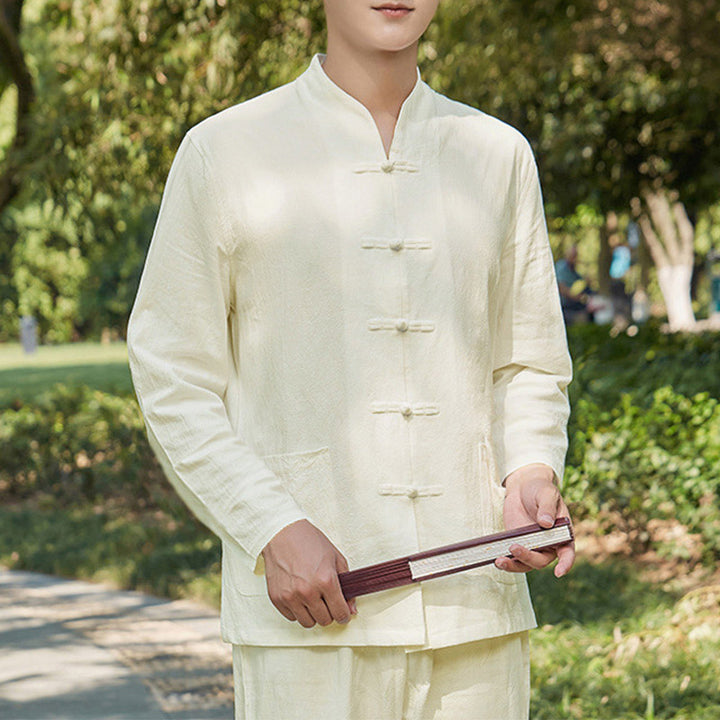 Spirituelle Zen-Praxis, Yoga, Meditation, Gebetskleidung, Baumwoll-Leinen-Herren-Set - Beige - US/ UK/AU48, EU58 (6XL) - image 7
