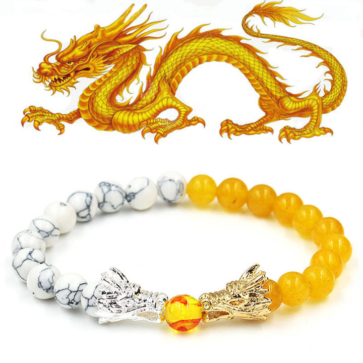 Buddha Stones Weiß Türkis Lava Rock Dragon Blessing Perlenarmband - Weißer Türkis & Citrin - image 24