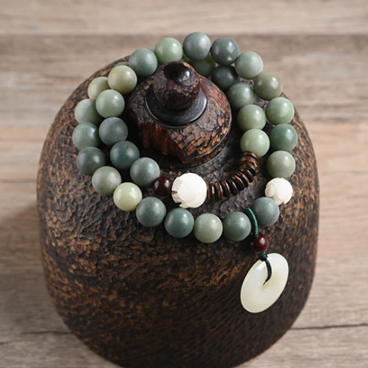 Buddha Stones Cyan Bodhi Seed Lotus Jade Peace Buckle Wisdom Double Wrap Armband - image 6