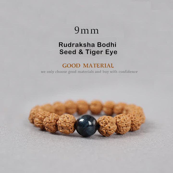 Buddha Stones Tibet Rudraksha Bodhi Seed Dzi Bead Bernstein Türkis Reichtum Armband - 9 mm - Rudraksha Bodhi-Samen & Tigerauge - image 10