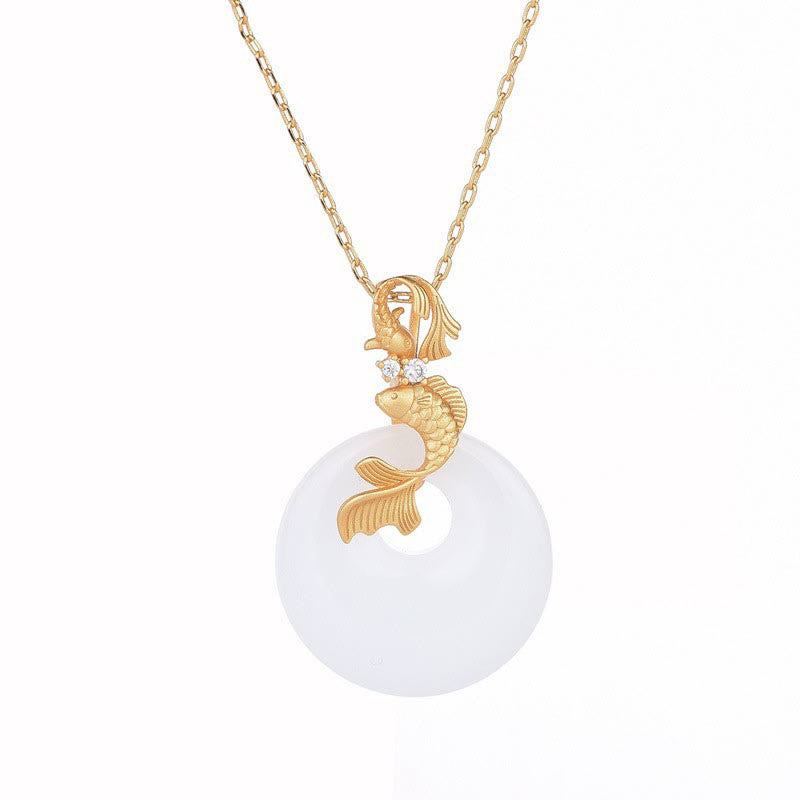Buddha Stones, Weiß Jade-Koi-Fisch, Reichtum, Wohlstand, Halsketten-Anhänger - image 6