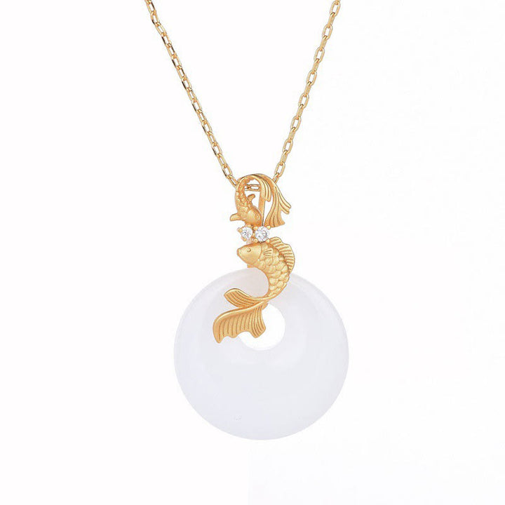 Buddha Stones, Weiß Jade-Koi-Fisch, Reichtum, Wohlstand, Halsketten-Anhänger - image 6