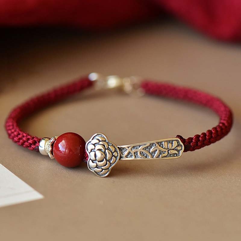 Buddha Stones 925 Sterling Silber Cinnabar Blessing String Armband - Rot (Armbandgröße 15-16 cm) - image 1