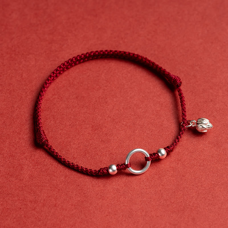 Armband mit Buddha Stonesn, 925er-Sterlingsilber, Glück, Glück, Frieden, Freude, Lotus, Frieden, Schnalle, rote Schnur - Dunkelrot (Handgelenkumfang 15-18 cm) - Lotus - image 12