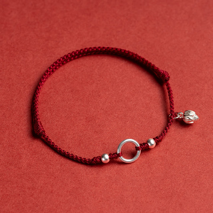 Armband mit Buddha Stonesn, 925er-Sterlingsilber, Glück, Glück, Frieden, Freude, Lotus, Frieden, Schnalle, rote Schnur - Dunkelrot (Handgelenkumfang 15-18 cm) - Lotus - image 12