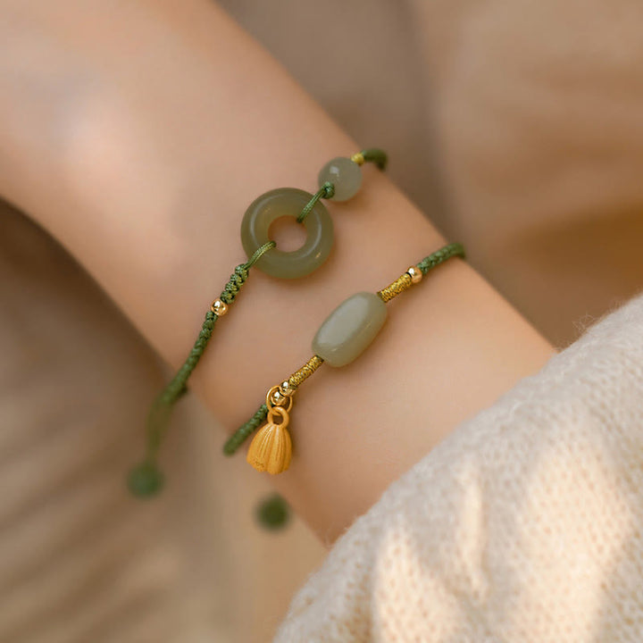 Buddha Stones Lotus Jade Friedensschnalle Perlen Glücksbringer Armband - image 0