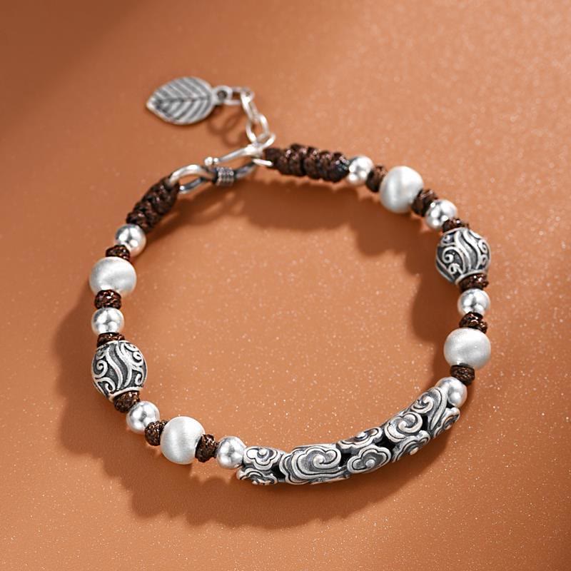 Buddha Stones Tibet Handgefertigtes Kupfer 999 Sterling Silber Glückswolken-Reichtum-Schnur-Armband - image 1