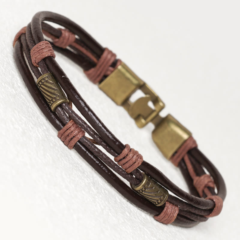 Buddha Stones Vintage Lederarmband, braunes Seil, mehrlagiges Armband - Hellbrauner Faden (Handgelenkumfang: 19-21 cm) - image 0