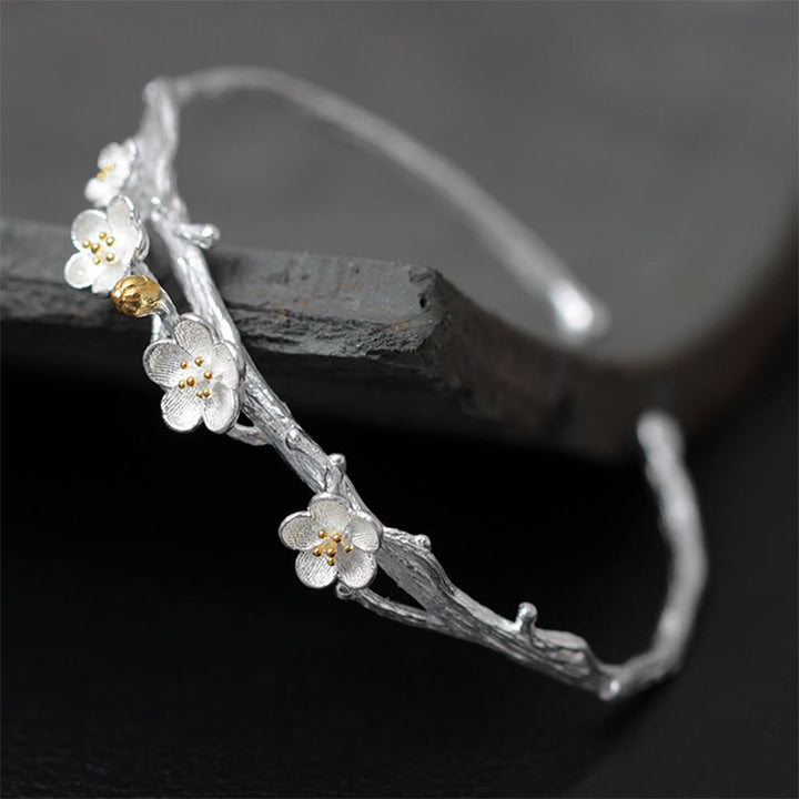 Buddha Stones 925 Sterling Silber Pflaumenblüten-Segen-Armband, verstellbarer Armreif - image 8