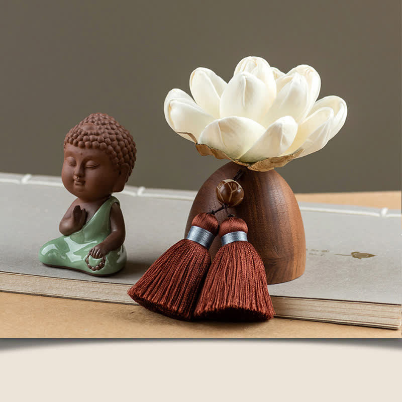 Schwarze Pfirsichholz-Buddha-Blumen-Calm-Cure-Dekorationen - Betender kleiner Tathagata - image 11