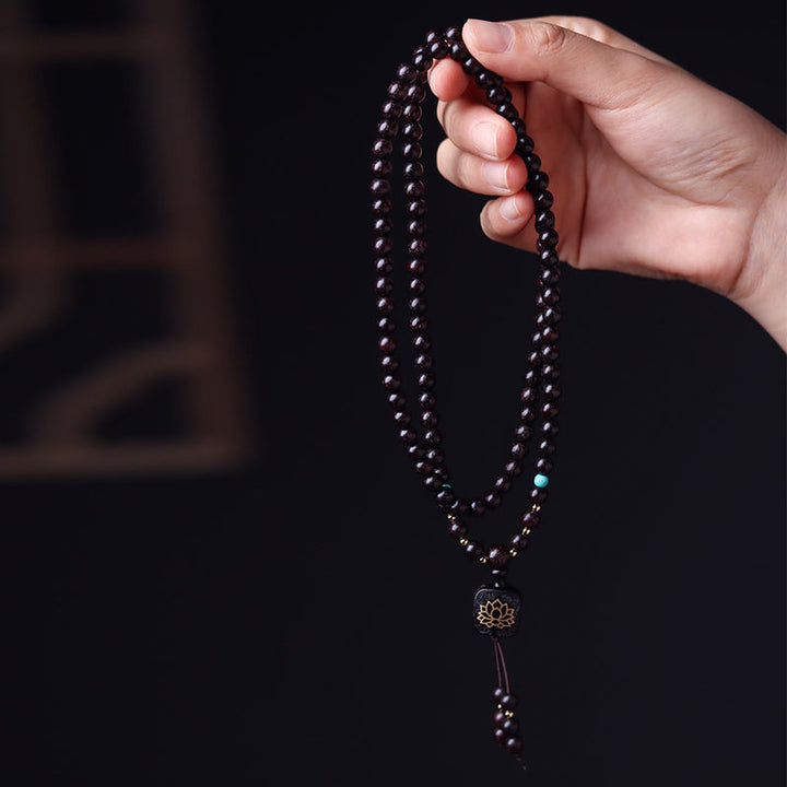 Buddha Stones 108 Mala-Perlen, tibetisches kleines Blatt, rotes Sandelholz, Lotus-Balance-Armband - image 1