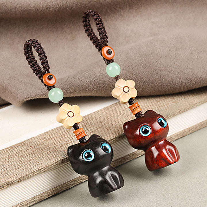 Buddha Stones, Mini-Schlüsselanhänger, kleines Blatt, rotes Sandelholz, Ebenholz, glückliche Katze, hübsches Kätzchen, Frieden, Schlüsselanhänger, Dekoration zum Aufhängen am Telefon - image 13
