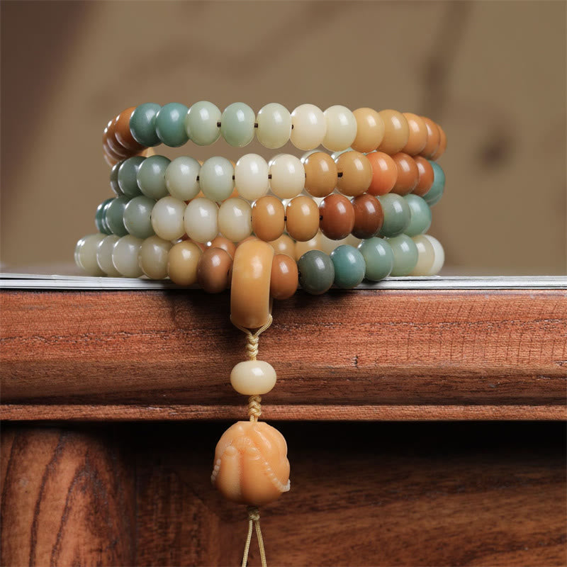 Buddha Stones, 108 Mala-Perlen, Farbverlauf, Bodhi-Samen-Buddha, handgraviertes Friedensarmband - Bodhi-Samen (Weisheit ♥ Wach auf) - image 1