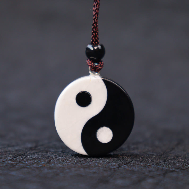 Buddha-Steine, natürlicher schwarzer Obsidian, Weiß Türkis, Yin Yang, Erfüllung, Stärke, Halskettenanhänger