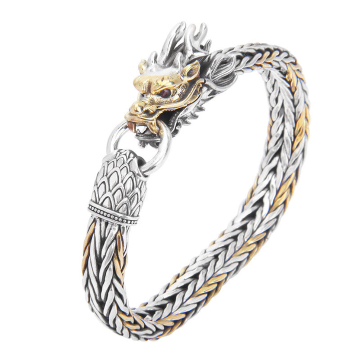 Armband aus 925er-Sterlingsilber mit Buddha Stonesn, Jahr des Drachen, verheißungsvoller Drache, Schutz aus Metall mit geflochtenem Design - image 6