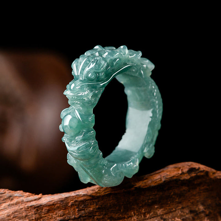 Buddha Stones Natürlicher Jade-Drachen-Erfolgsring