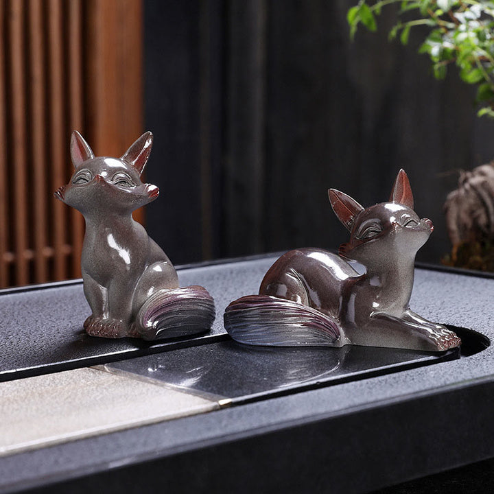 Buddha Stones, Farbwechsel, kleiner süßer Fuchs, Teehaustier, Kunstharz, Heimfigur, Dekoration - Farbwechsel - Ein Fuchspaar - image 3