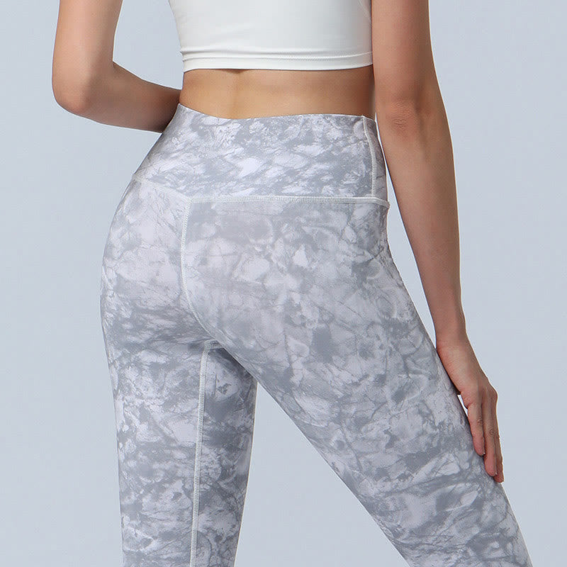 Buddha-Steine, Blumen, Blätter-Druck, Sport, Fitness, Yoga, hohe Taille, Leggings für Damen