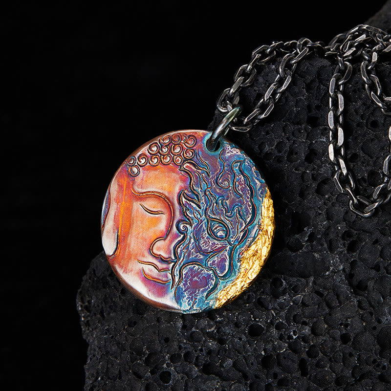 Buddha Stones 999 Sterling Silber 24K Gold Halb Dämon Halb Buddha Mitgefühl Halskette Anhänger - 999 Sterling Silber - image 1