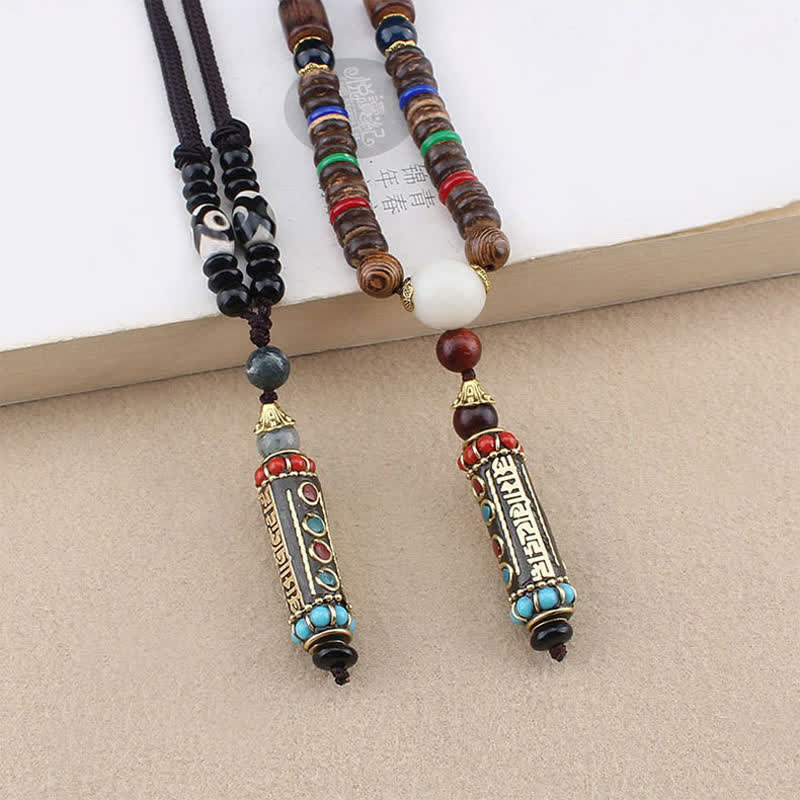 Buddha Stones Tibetische Om Mani Padme Hum Dzi Perle Wenge Holz Halskette Anhänger - image 1