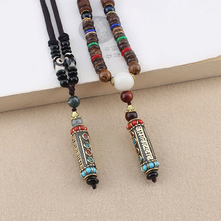Buddha Stones Tibetische Om Mani Padme Hum Dzi Perle Wenge Holz Halskette Anhänger - image 2