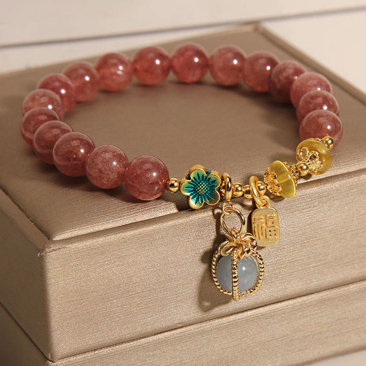 Buddha Stones Natürliches Erdbeerquarz Kristall Aquamarin Fortune Brand Love Armband