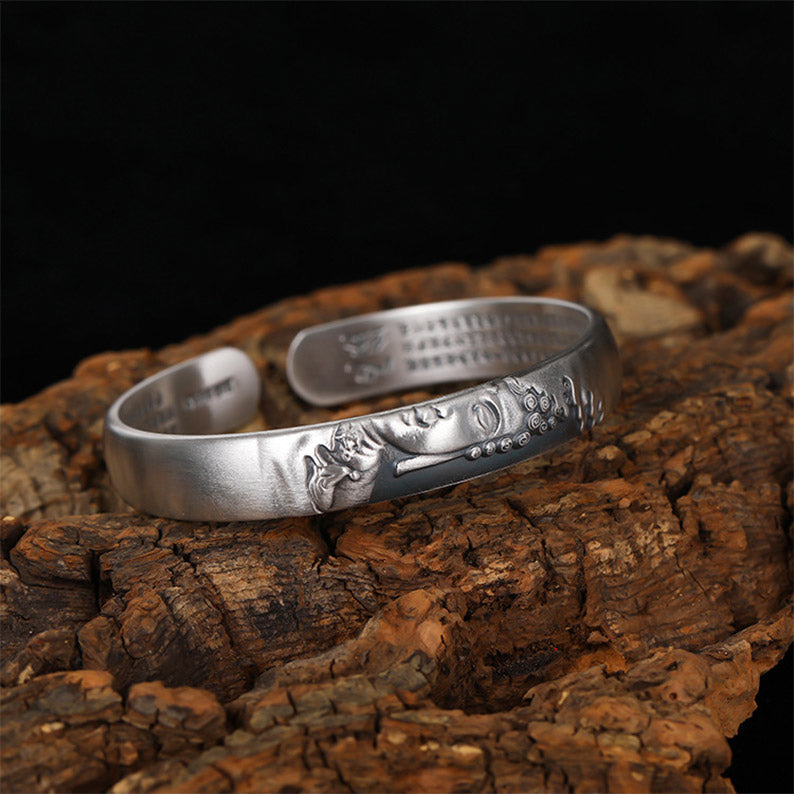 Buddha Stones 999 Sterling Silber Buddha Kopf Herz Sutra Serenity Armband Armreif - image 2