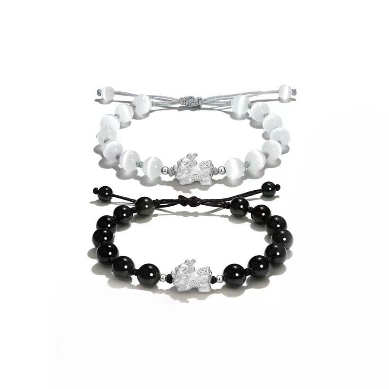 Buddha Stones natürliches schwarzes Obsidian-Katzenauge-Rosa-Kristall-PiXiu-Stärke-Armband - image 8