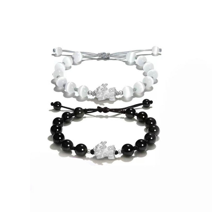 Buddha Stones natürliches schwarzes Obsidian-Katzenauge-Rosa-Kristall-PiXiu-Stärke-Armband - image 8
