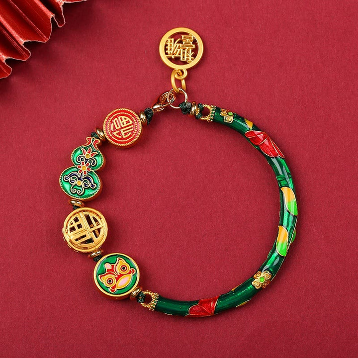 Buddha Stones Tibetisches Kalebassen-Armband mit Löwenmotiv – Symbol für Glück und Wohlstand - Grün - image 3