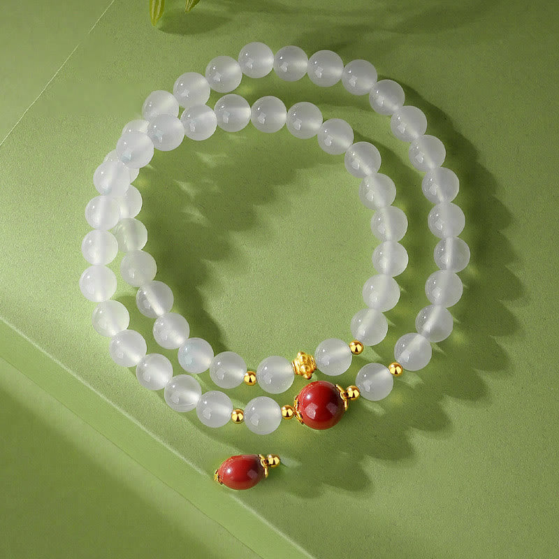 Buddha Stones 925 Sterling Silber natürliches Weiß Achat-Zinnober-Doppelwickel-Schutzarmband - image 1