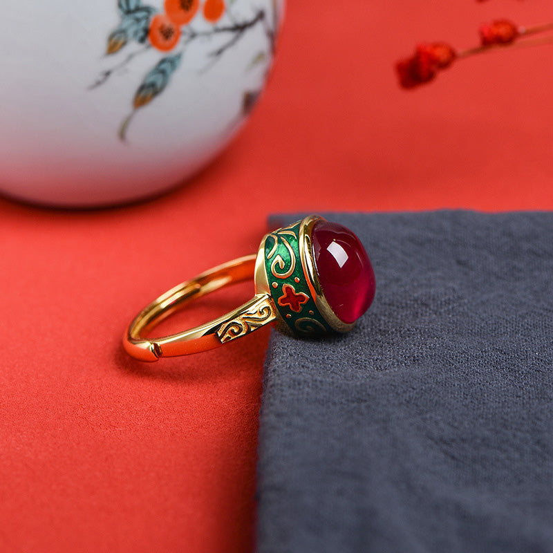 Buddha Stones 925 Sterling Silber Red Corundum Courage Ring - image 10