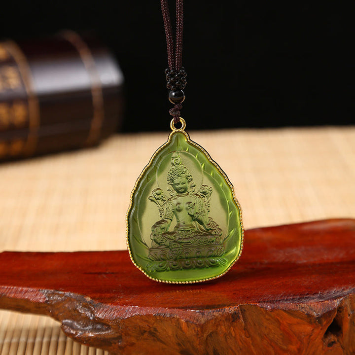 Tibetischer Buddha-Liuli-Kristall-Halskettenanhänger - Grüner Buddha - image 8