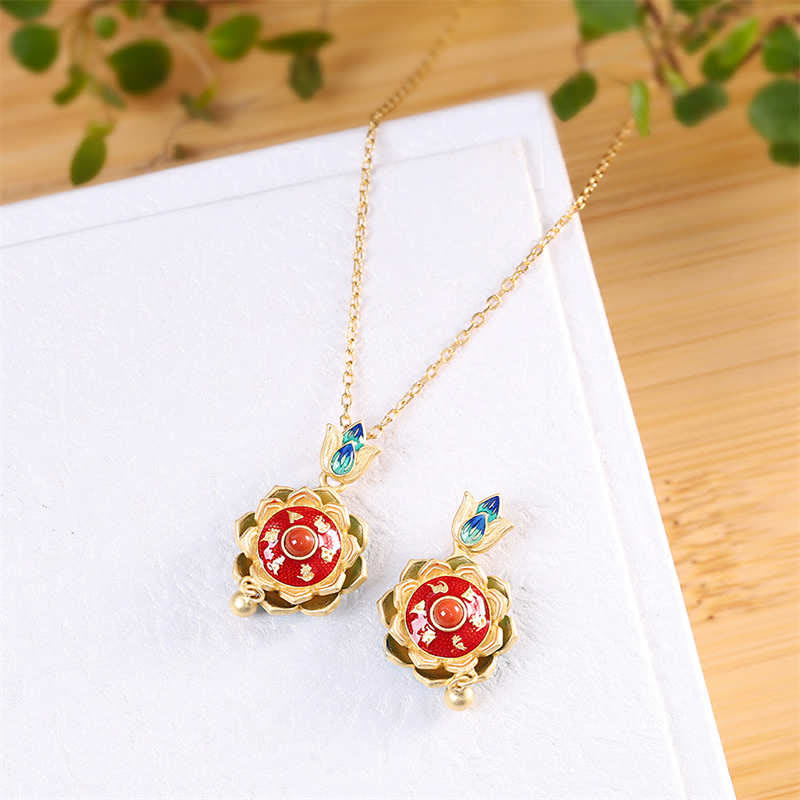 925 Sterling Silber Tibet Lotus Gebetsmühle Roter Achat Erleuchtung Halskette Anhänger - image 6