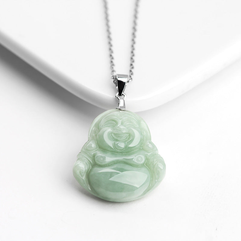 Buddha Stones 925 Sterling Silber Lachender Buddha Jade Segen Halskette Kettenanhänger - image 4