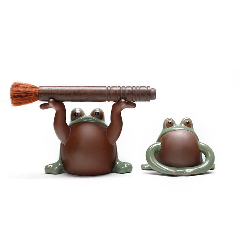 Buddha Stones FengShui Reichtum Glück niedlicher Frosch Keramik Teehaustier Figur Dekoration - image 11