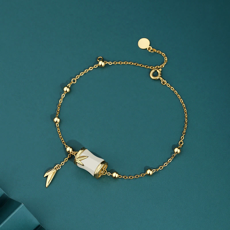 Buddha Stones 925 Sterling Silber 22K Gold Hetian Weiß Jade Bambusblatt Glück Halskette Anhänger Armband - 925er Sterlingsilber, 22 Karat Gold - Armband - image 6
