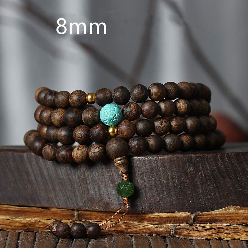 Buddha Stones 108 Mala Perlen Nha Trang Agarwood Türkis Gebet Meditationsarmband Mala