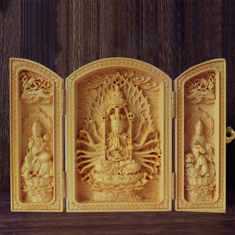 Tausendarmiger Avalokitesvara Kwan Yin Buddha Buchsbaum Reichtum Home Dekoration Altar