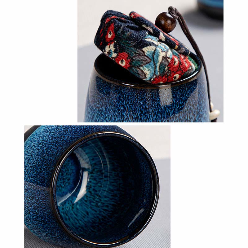 Buddha Stones, blauer Farbverlauf, chinesischer Gongfu-Tee, Keramik-Teekanne, tragbares Geschenkbeutel-Box-Set - image 12