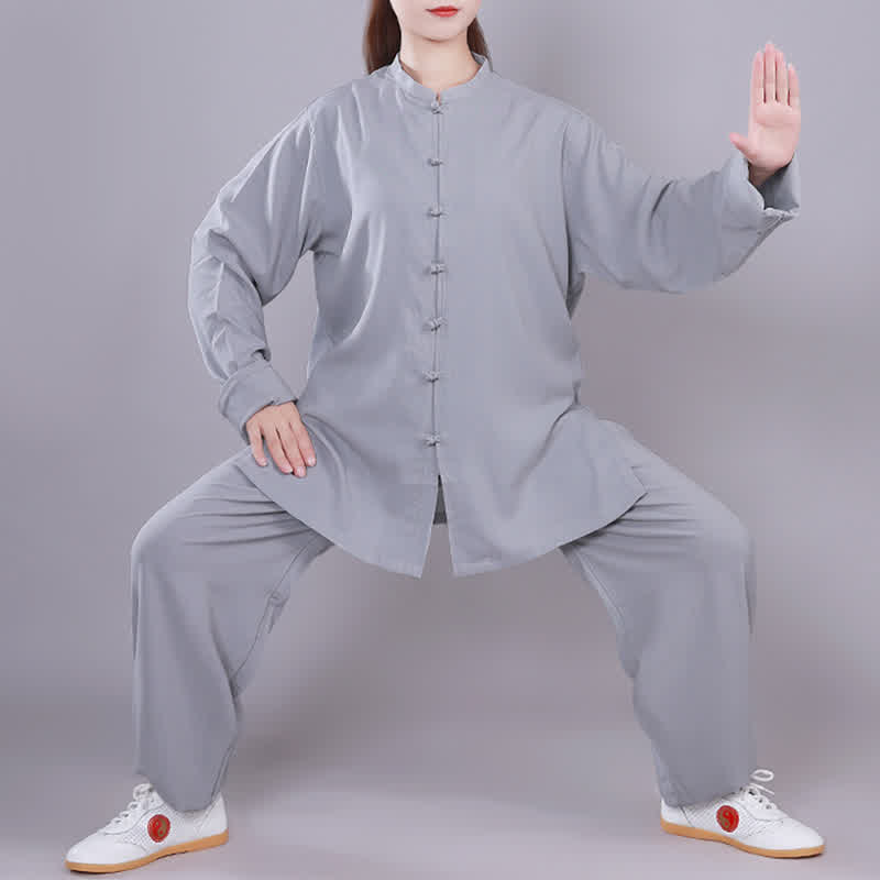 Tai Chi Qigong Meditation Gebet Spirituelle Zen Praxis Unisex Baumwoll-Leinen-Kleidungsset - Grau - Langarm - US14， UK/AU18，EU46 (3XL)  - image 25
