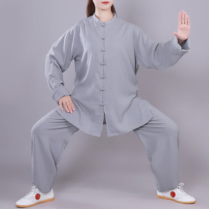 Tai Chi Qigong Meditation Gebet Spirituelle Zen Praxis Unisex Baumwoll-Leinen-Kleidungsset - Grau - Langarm - US14， UK/AU18，EU46 (3XL)  - image 25