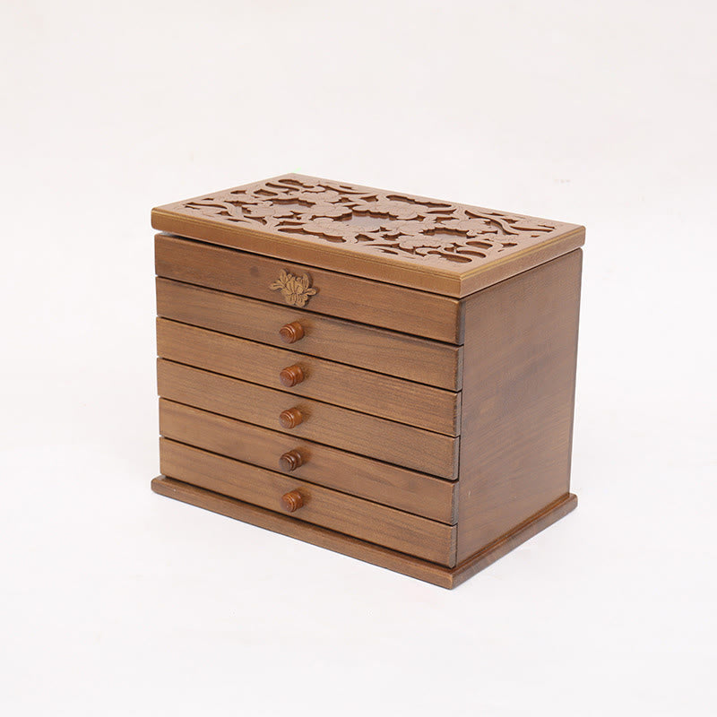 Buddha Stones, großes Fassungsvermögen, Vintage-Blumen, geschnitzte Holz-Schmuckschatulle, sechslagige Schmuck-Aufbewahrungsbox - image 7
