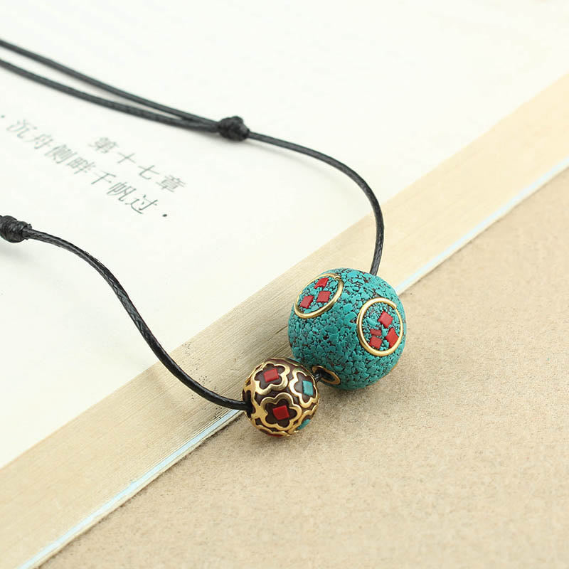 Buddha Stones Tibetischer Türkis-Doppelperlen-Schutz-Stärke-Halsketten-Anhänger - Türkis (Reinigung♥Schutz) - image 0