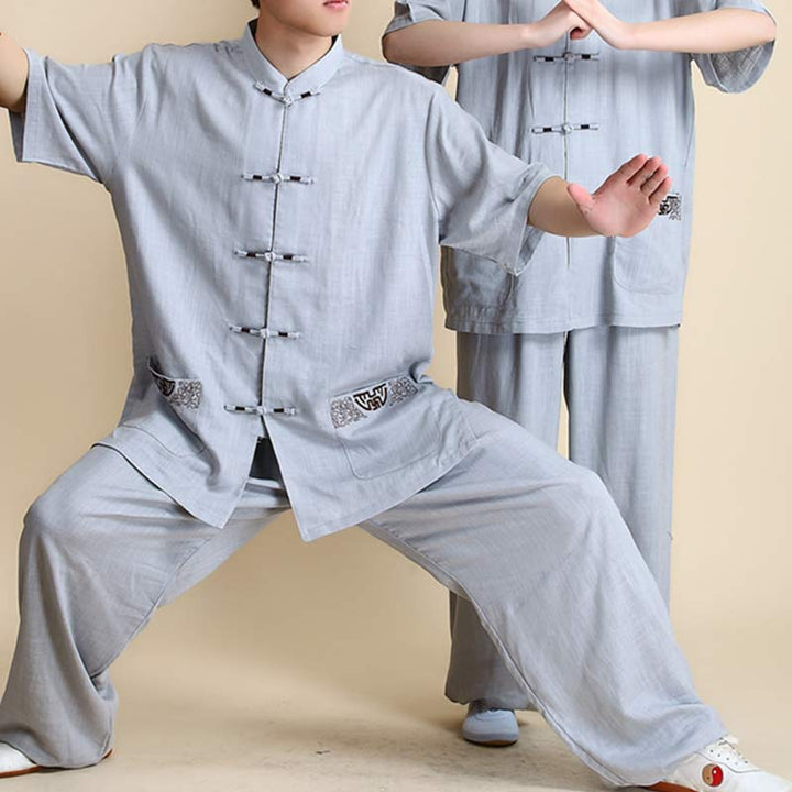 Buddha Stones, Meditation, Zen-Gebet, spirituelle Tai-Chi-Qigong-Praxis, Unisex-Stickerei-Kleidungsset - Kurzarm Graue Stickerei - US12， UK/AU16，EU44 (2XL) - image 28