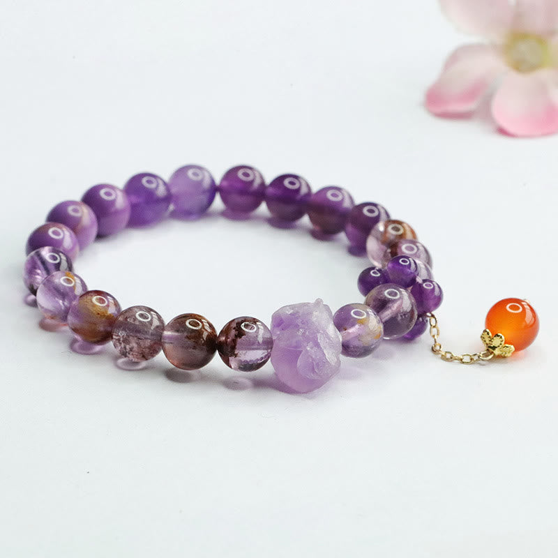 Buddha Stones Armband mit natürlichem Amethyst und violettem Phantom-Edelstein, spirituelles Bewusstsein